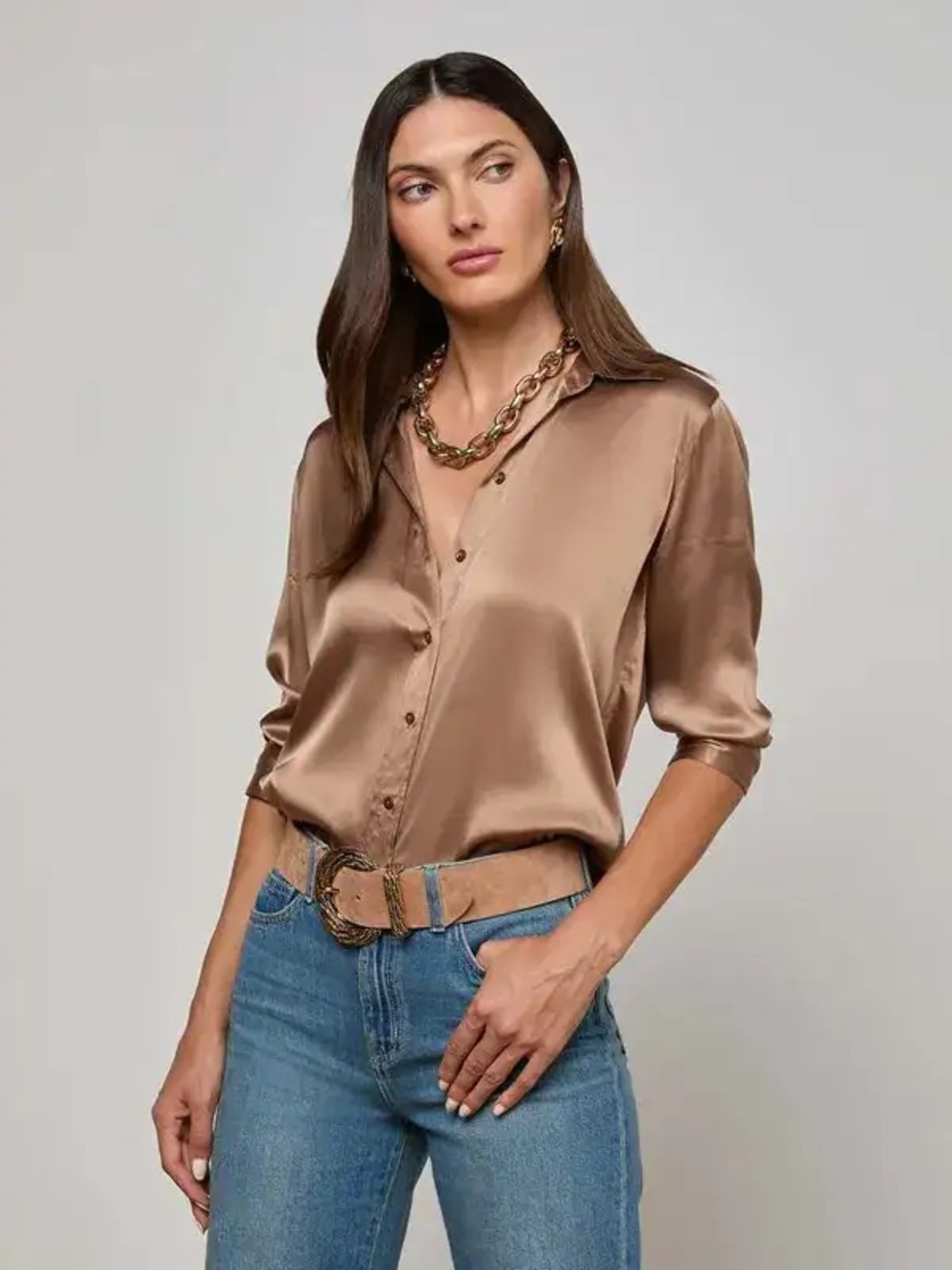 NWT L'Agence Dani Silk Button-Down Blouse